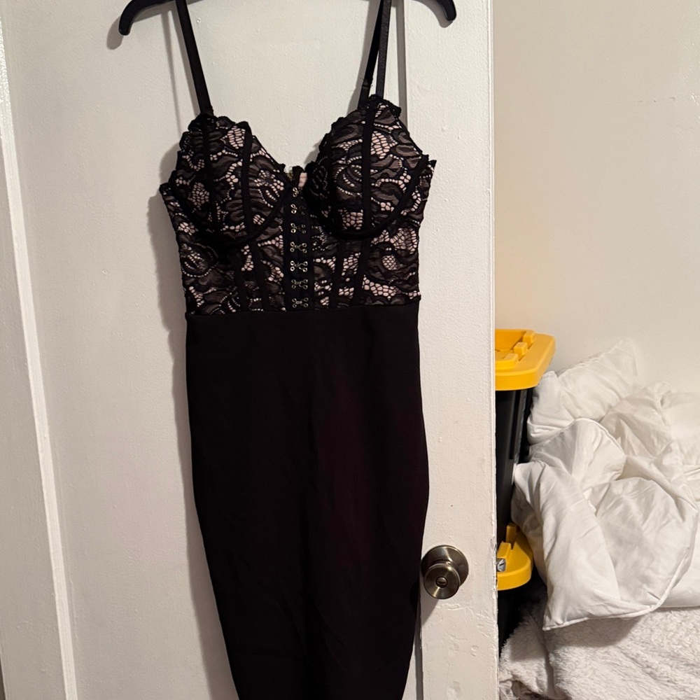 Papaya Black Lace Mini Dress